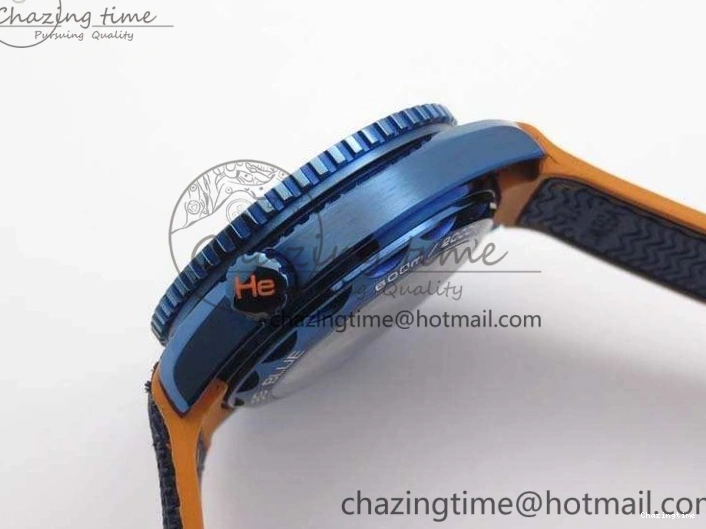 0818 FreshLook Planet Ocean 45mm GMT Blue DLC Black OMF Best Edition Blue Dial On Blue Gummy Strap A 8123